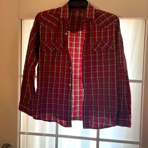 Red plaid button down